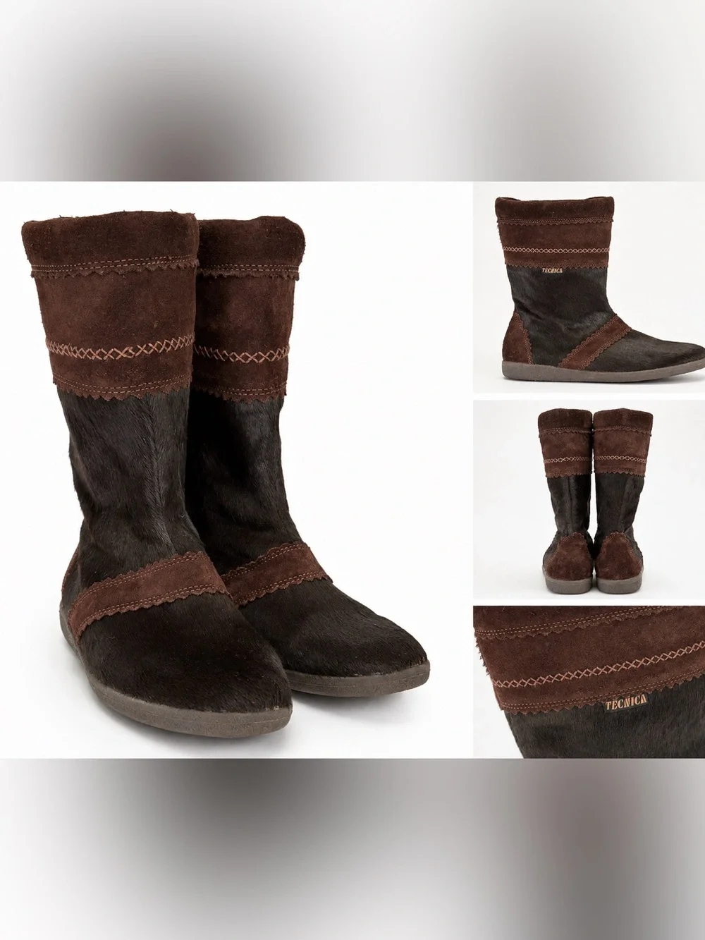 Tecnica Women’s Brown Suede Pony Hair Fur Lined Mid Calf Boots vintage